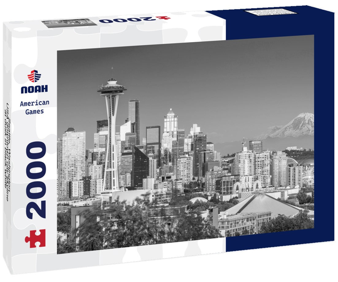 Noah Jigsaw Puzzle Seattle, Washington, USA downtown city skyline at dusk in black white 2000 pieces
