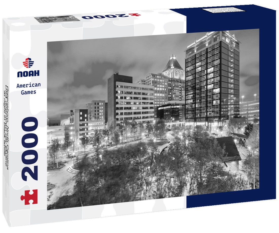 Noah Jigsaw Puzzle Greensboro, North Carolina, USA downtown city skyline at night in black white 2000 pieces