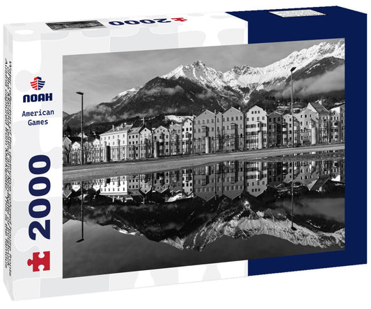 Noah Jigsaw Puzzle Water reflection of the distinctive colored house fronts of the Mariahilf district and Nordkette of Innsbruck, Austria captured from Marktplatz. This is the famous view of Innsbrucks cityscape in black white 2000 pieces