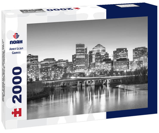 Noah Jigsaw Puzzle Rosslyn, Arlington, Virginia, USA downtown city skyline at dusk on the Potomac River in black white 2000 pieces