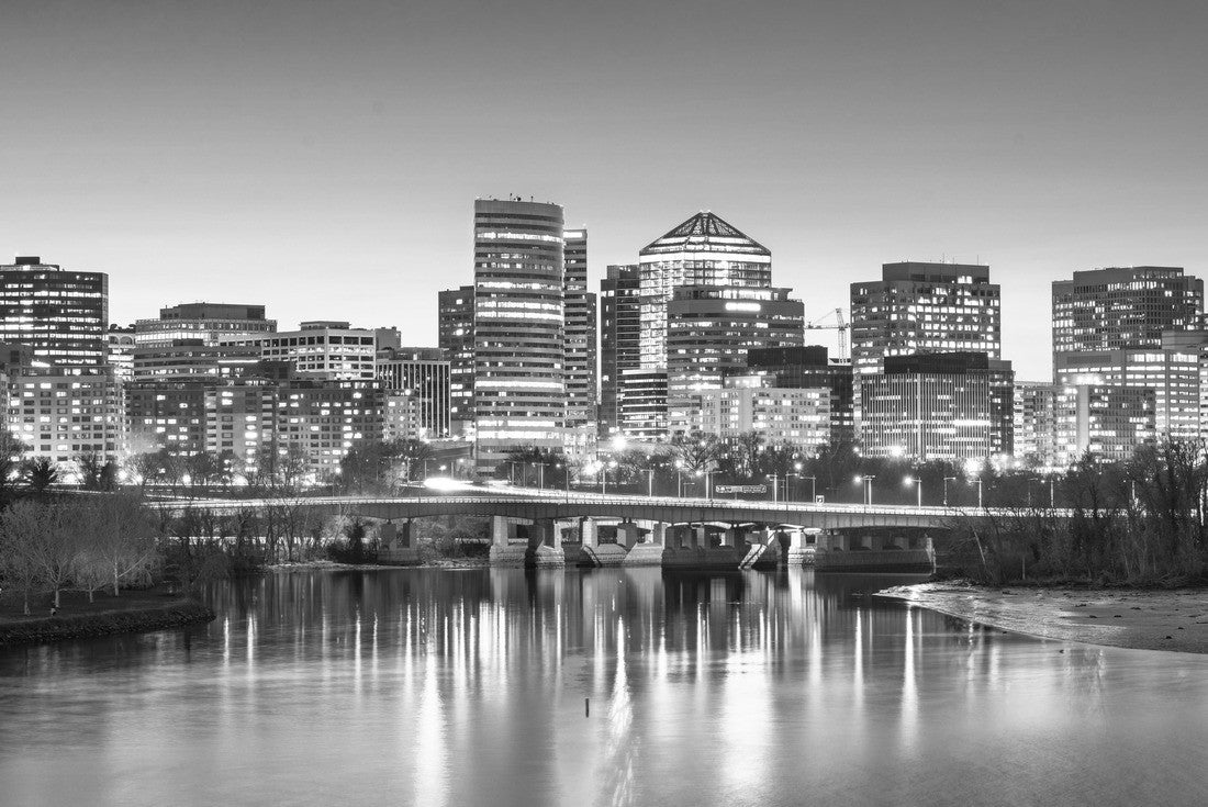 Noah Jigsaw Puzzle Rosslyn, Arlington, Virginia, USA downtown city skyline at dusk on the Potomac River in black white 2000 pieces