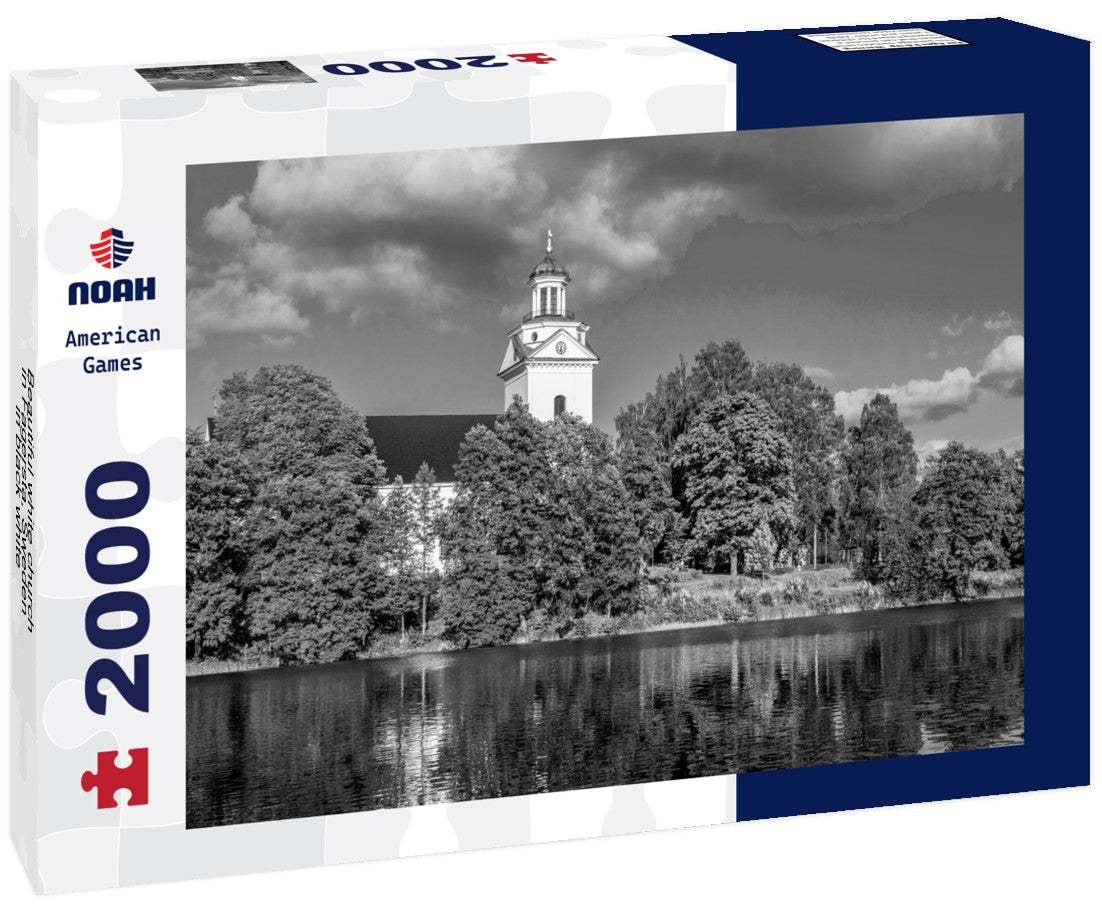 Beautiful white church in Fagersta, Sweden 2000pc PuzzleBlack and White