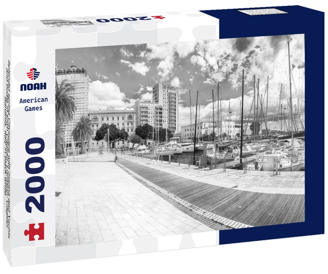 Splendid spring Cityscape with marina and Yachts and boats in town Cagliari. Location: Cagliari, Sardinia, Italy 2000pc PuzzleBlack and White