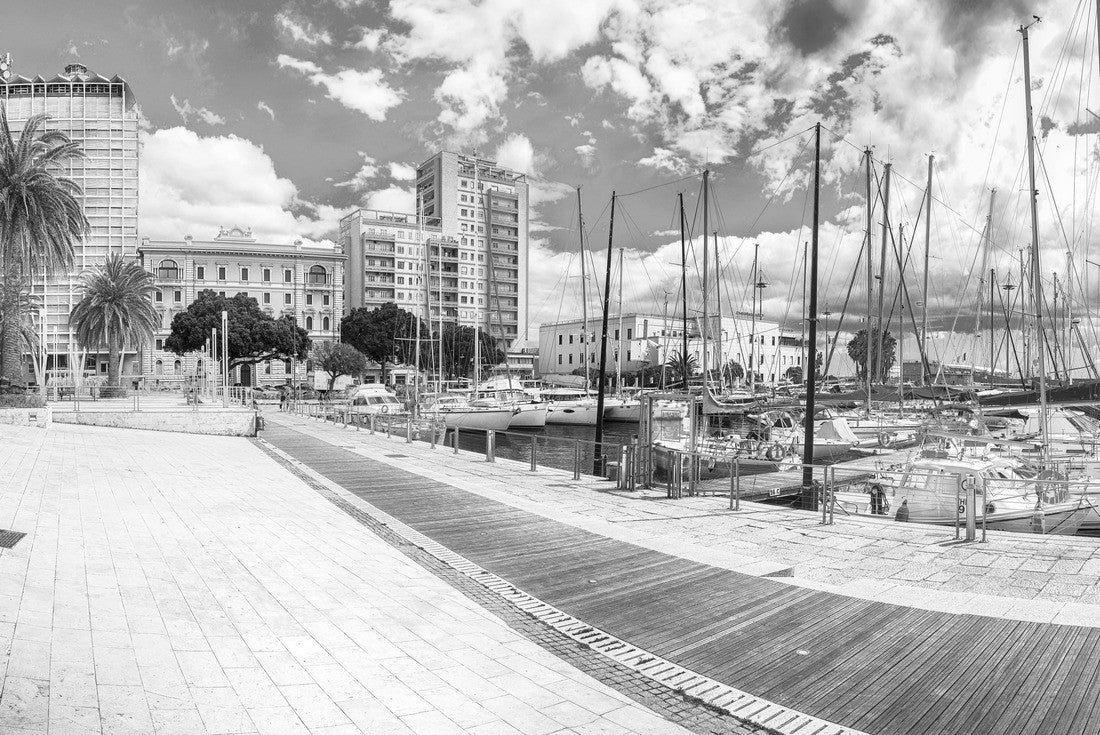 Splendid spring Cityscape with marina and Yachts and boats in town Cagliari. Location: Cagliari, Sardinia, Italy 2000pc PuzzleBlack and White