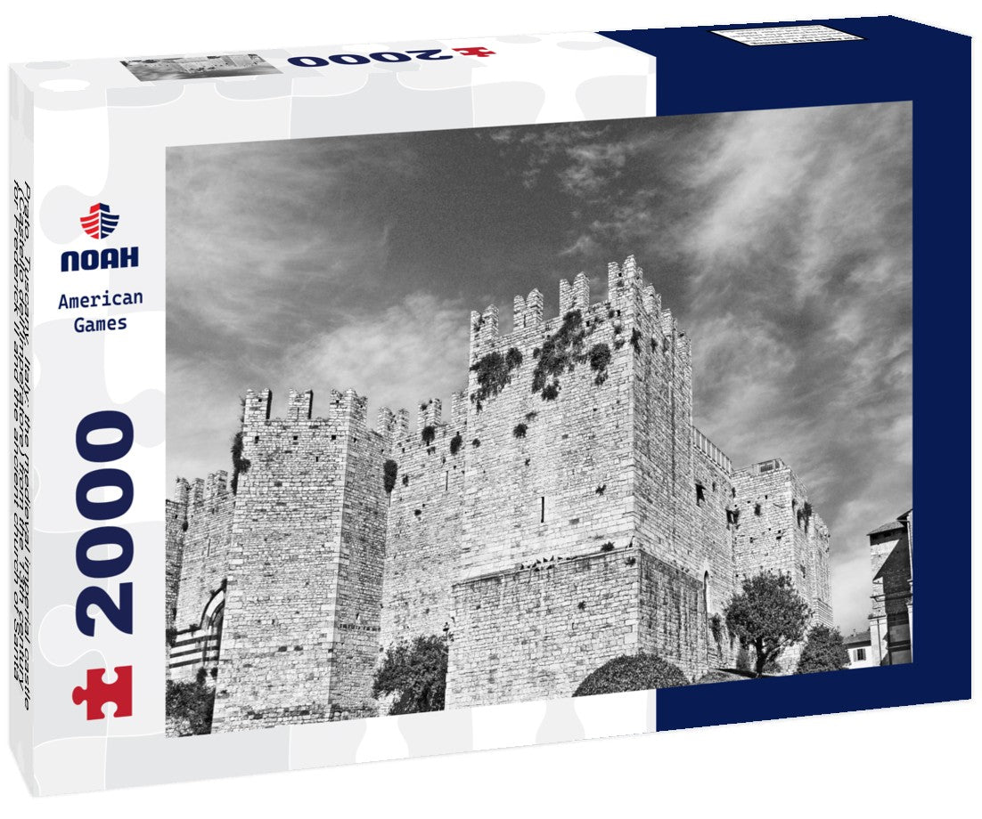 Prato, Tuscany, Italy: the medieval imperial castle (Castello dell'Imperatore) from the 13th century for Frederick II and the ancient church of Santa Maria delle Carceri 2000pc PuzzleBlack and White