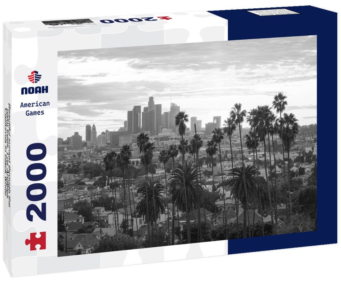Beautiful sunset through the palm trees, Los Angeles, California 2000pc PuzzleBlack and White