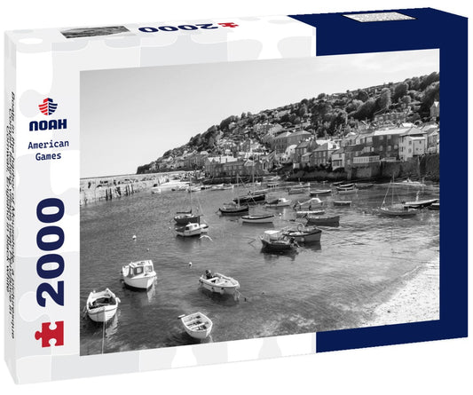 Noah Jigsaw Puzzle Boats in the harbor of Mousehole, a picturesque Cornish fishing village near Penzance in Cornwall, England in black white 2000 pieces