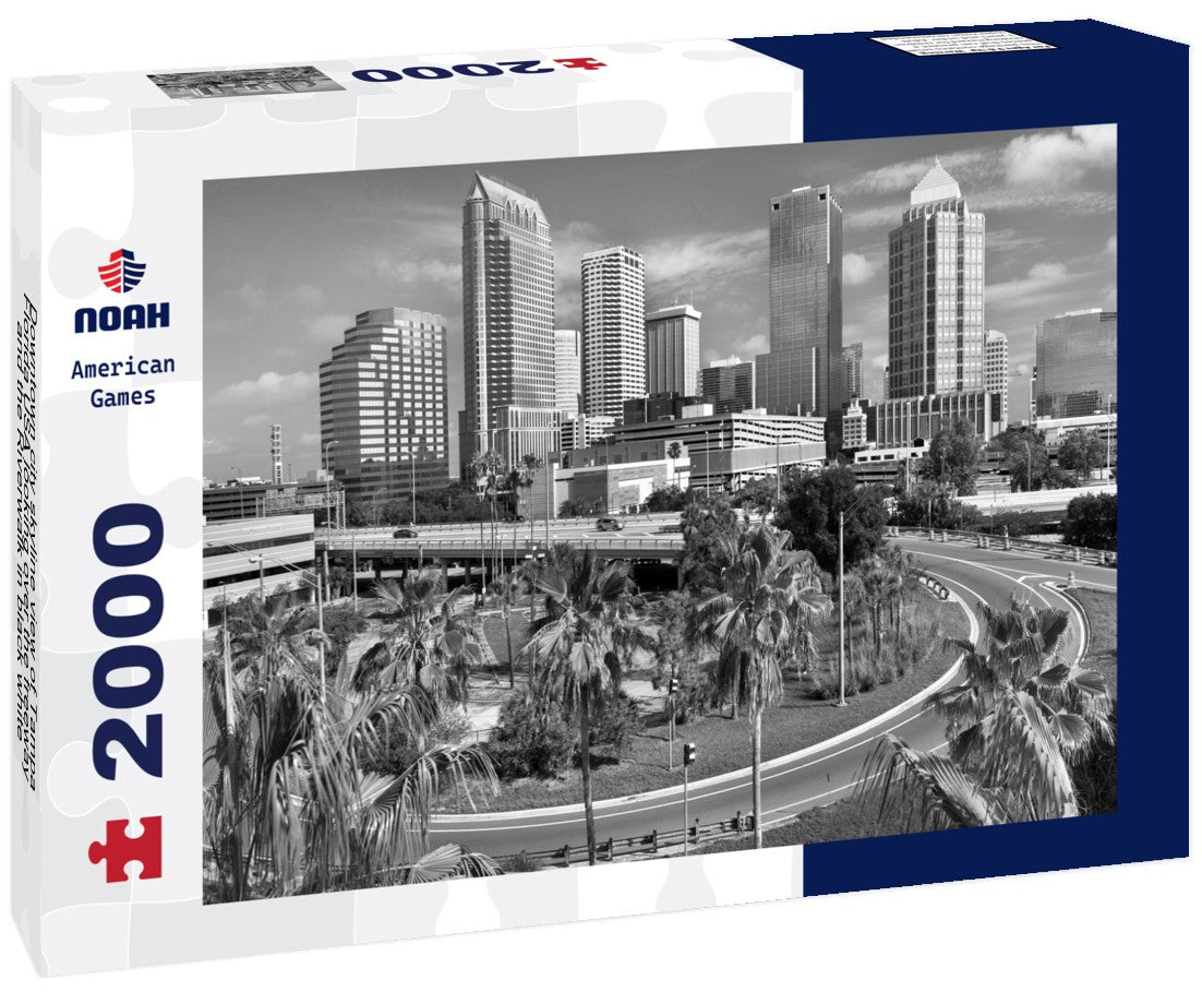 Downtown city skyline view of Tampa Florida USA looking over the freeway and the Riverwalk 2000pc PuzzleBlack and White