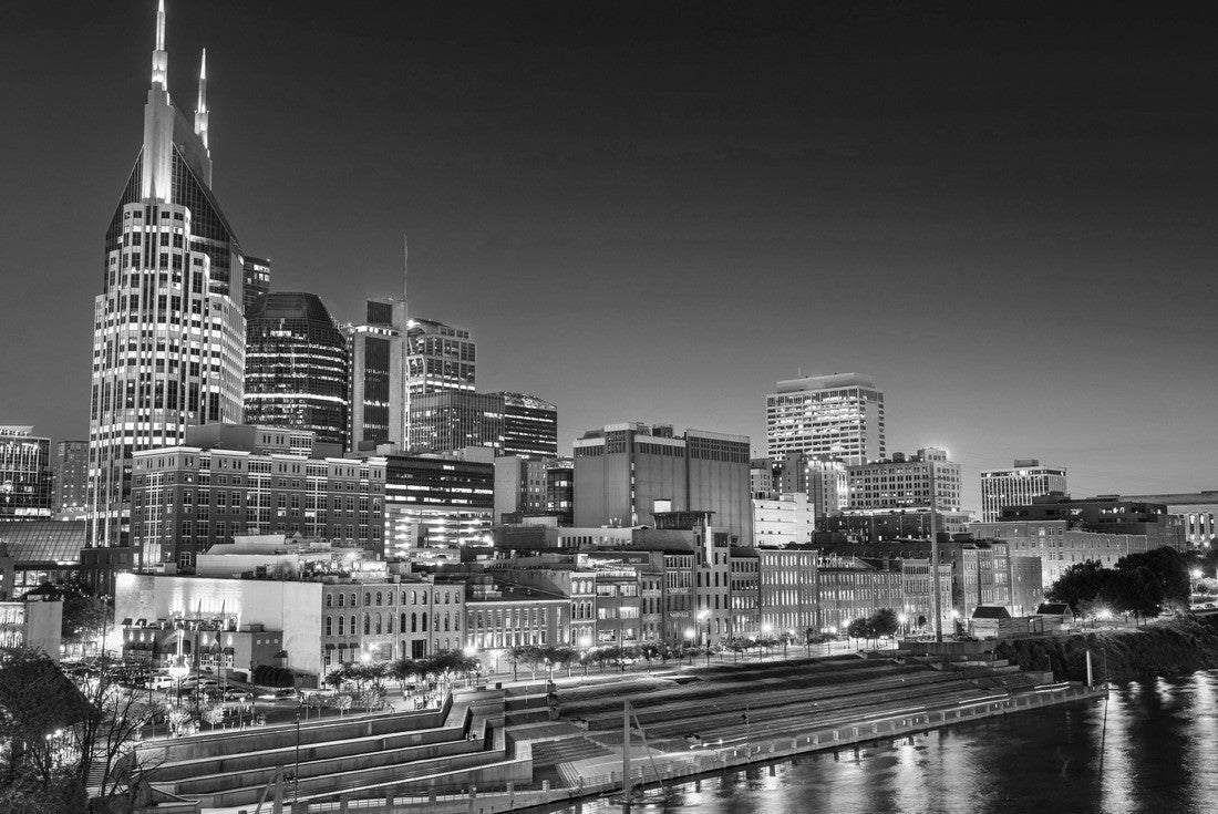City of Nashville Tennessee at night on the Cumberland River in Tennessee USA 2000pc PuzzleBlack and White