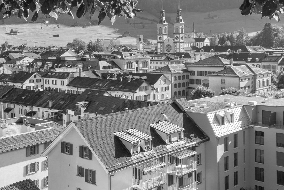 Aerial view of the city of Glarus in the canton of Glarus, Switzerland 2000pc PuzzleBlack and White