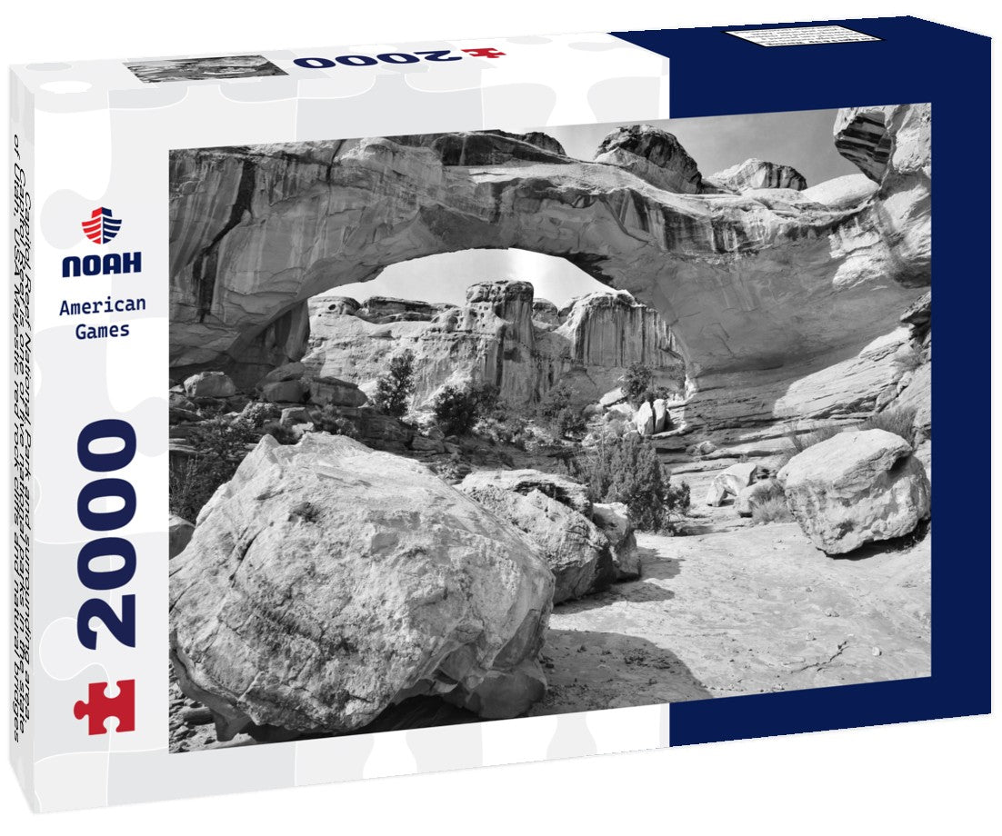 Capitol Reef National Park and surrounding area. Capitol Reef is one of five national parks in the state of Utah, USA Majestic red rock cliffs and natural bridges are common sites in the park 2000pc PuzzleBlack and White