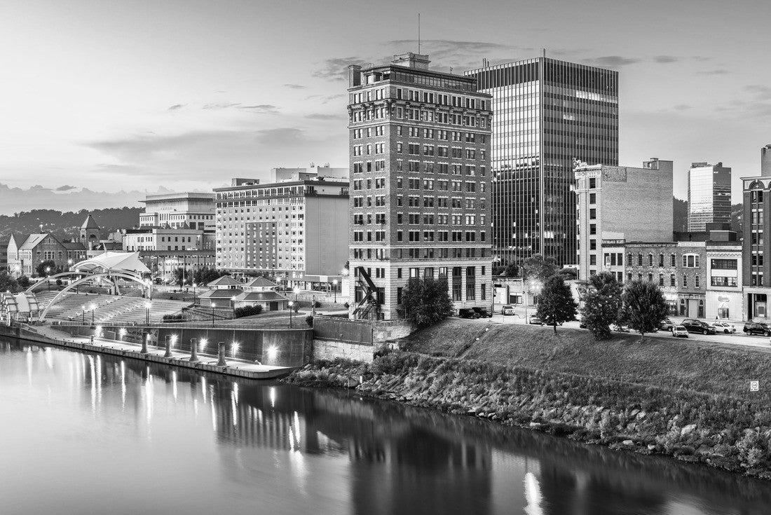 Noah Jigsaw Puzzle Charleston, West Virginia, USA downtown skyline on the river at dusk in black white 2000 pieces