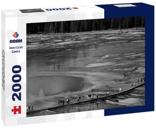 Noah Jigsaw Puzzle Grand Prismatic Spring in Yellowstone National Park with steam rising in black white 2000 pieces