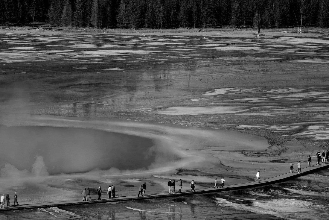 Grand Prismatic Spring in Yellowstone National Park with steam rising 2000pc PuzzleBlack and White