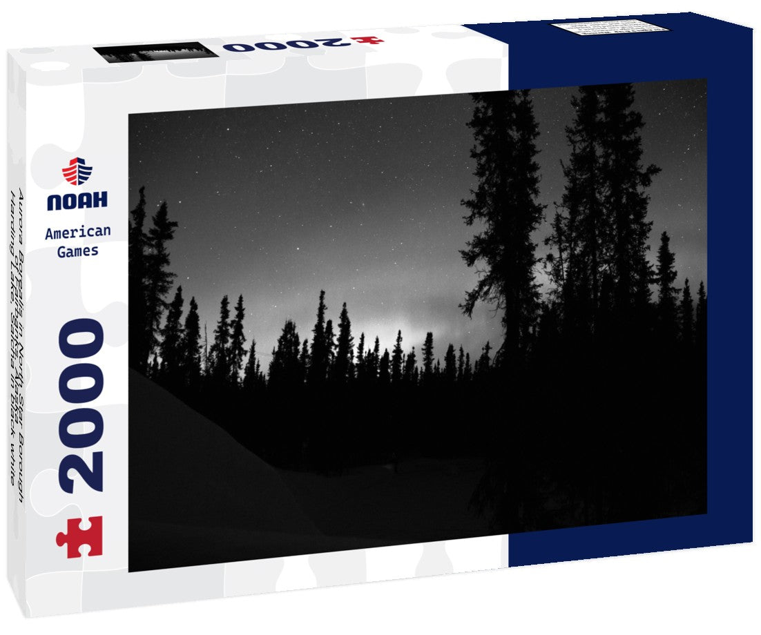 Aurora Borealis in North Star Borough of Fairbanks, Alaska - Harding Lake, Salcha 2000pc PuzzleBlack and White