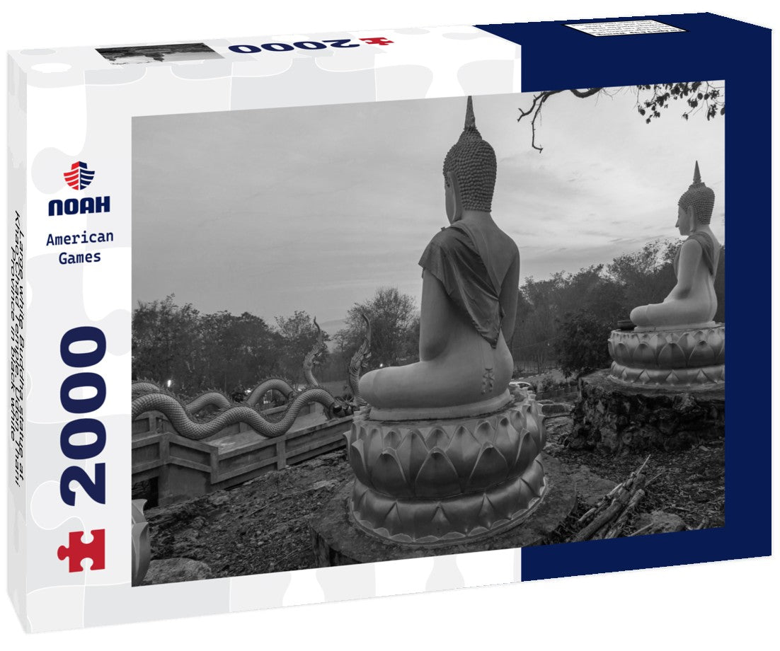 Noah Jigsaw Puzzle Large white Buddha statue at Khao Chad Temple, Udon Thani Province in black white 2000 pieces