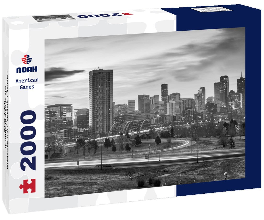 Noah Jigsaw Puzzle Denver, Colorado, USA downtown city skyline at dawn in black white 2000 pieces