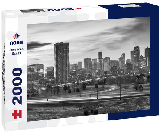 Noah Jigsaw Puzzle Denver, Colorado, USA downtown city skyline at dawn in black white 2000 pieces