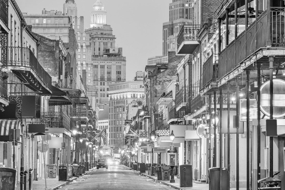 Bourbon St., New Orleans, Louisiana, USA cityscape of bars and restaurants at dusk 2000pc PuzzleBlack and White