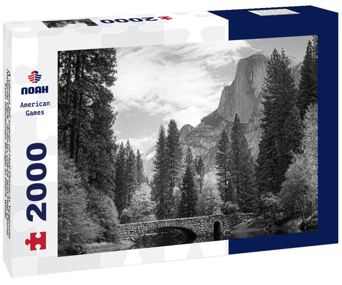 Noah Jigsaw Puzzle A vibrant fall scene of Half Dome in Yosemite National Park. Autumn colors and Half Dome from Stoneman Bridge in black white 2000 pieces