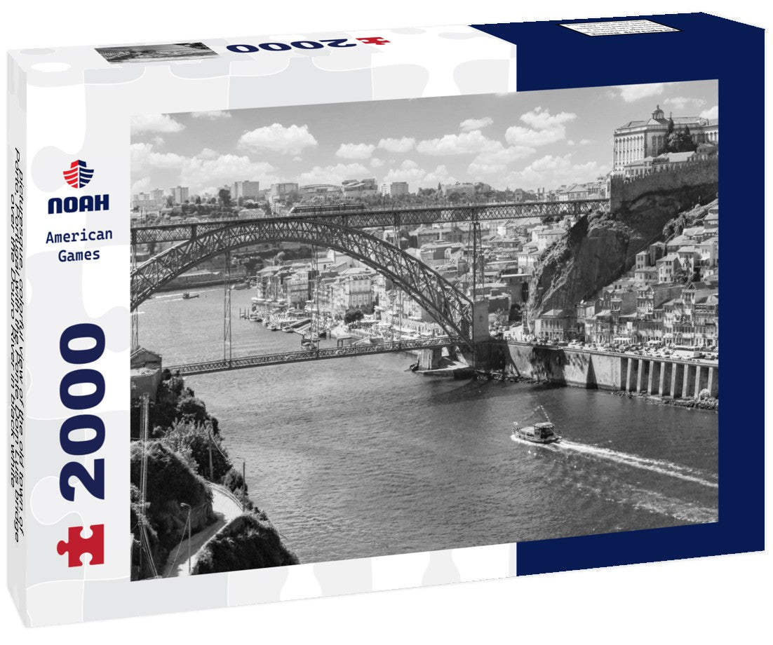 picturesque, colorful view of the old town of Porto, Portugal with the Ponte Dom Luis bridge over the Douro River 2000pc PuzzleBlack and White