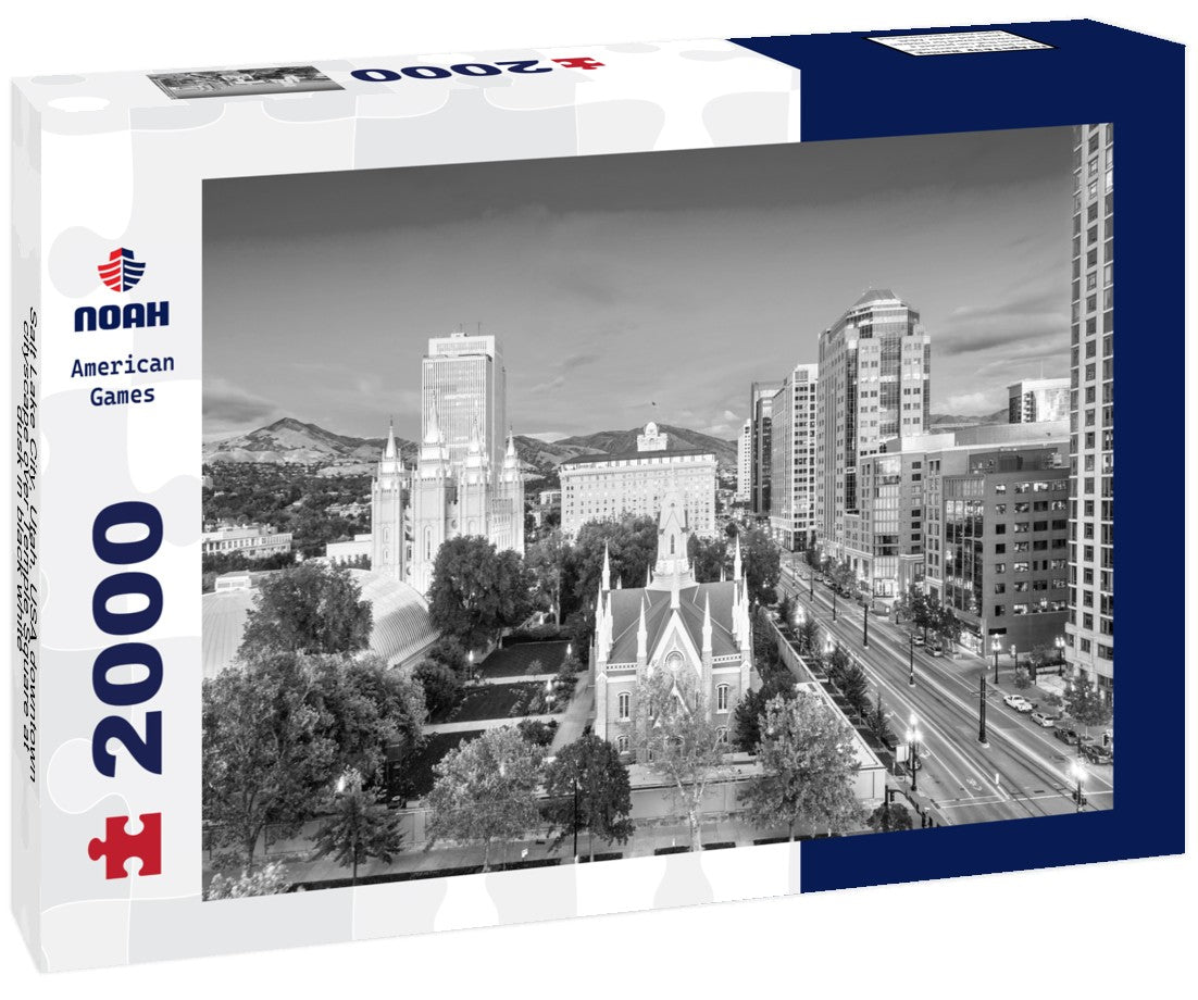 Noah Jigsaw Puzzle Salt Lake City, Utah, USA downtown cityscape over Temple Square at dusk in black white 2000 pieces