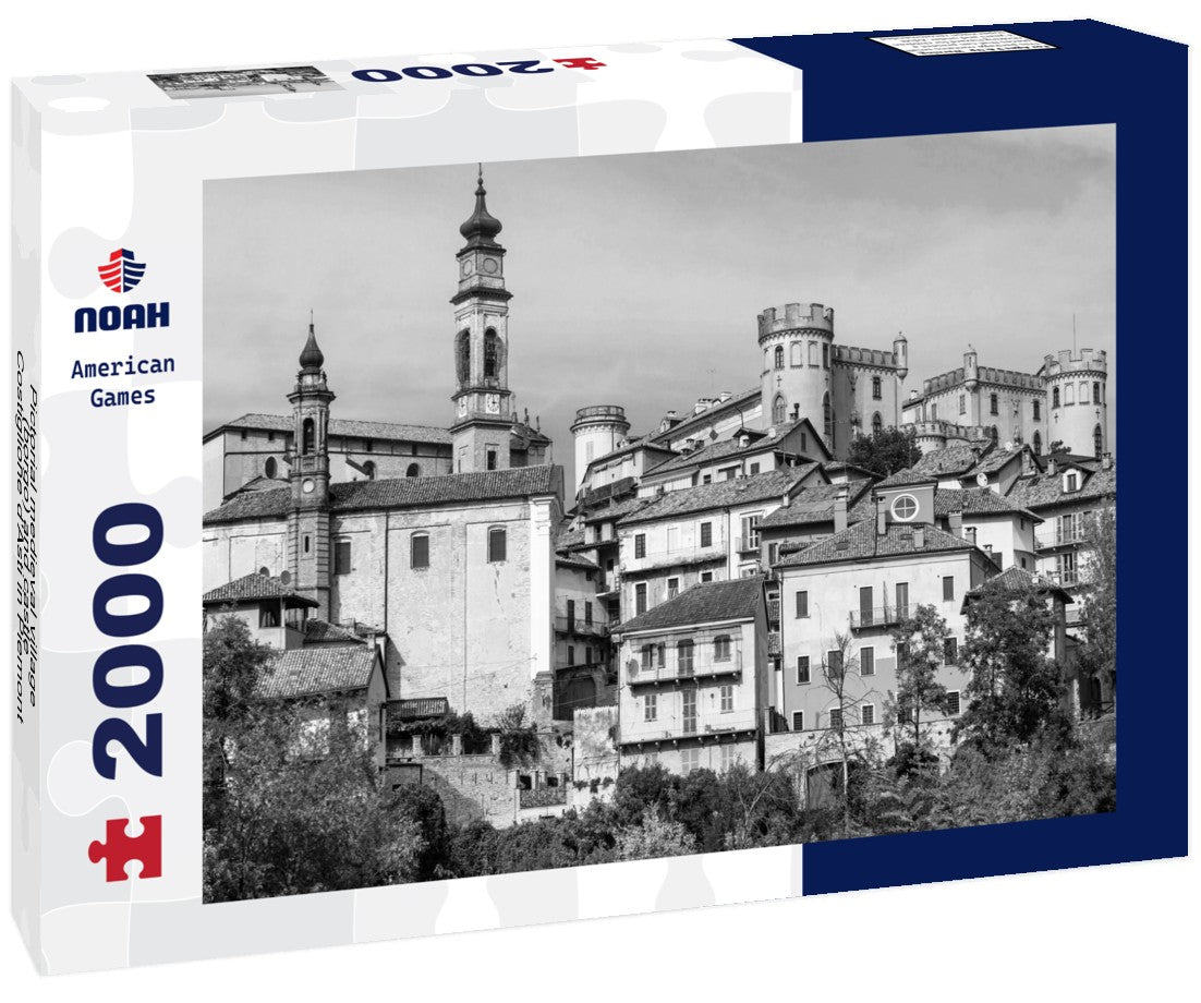Pictorial medieval village (borgo) and castle - Costiglione d'Asti in Piemont, Italy 2000pc PuzzleBlack and White