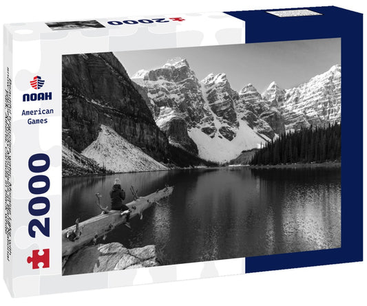 Noah Jigsaw Puzzle Beautiful turquoise water, Moraine Lake with snow-capped Rocky Mountains in Banff National Park, Alberta, Canada in black white 2000 pieces