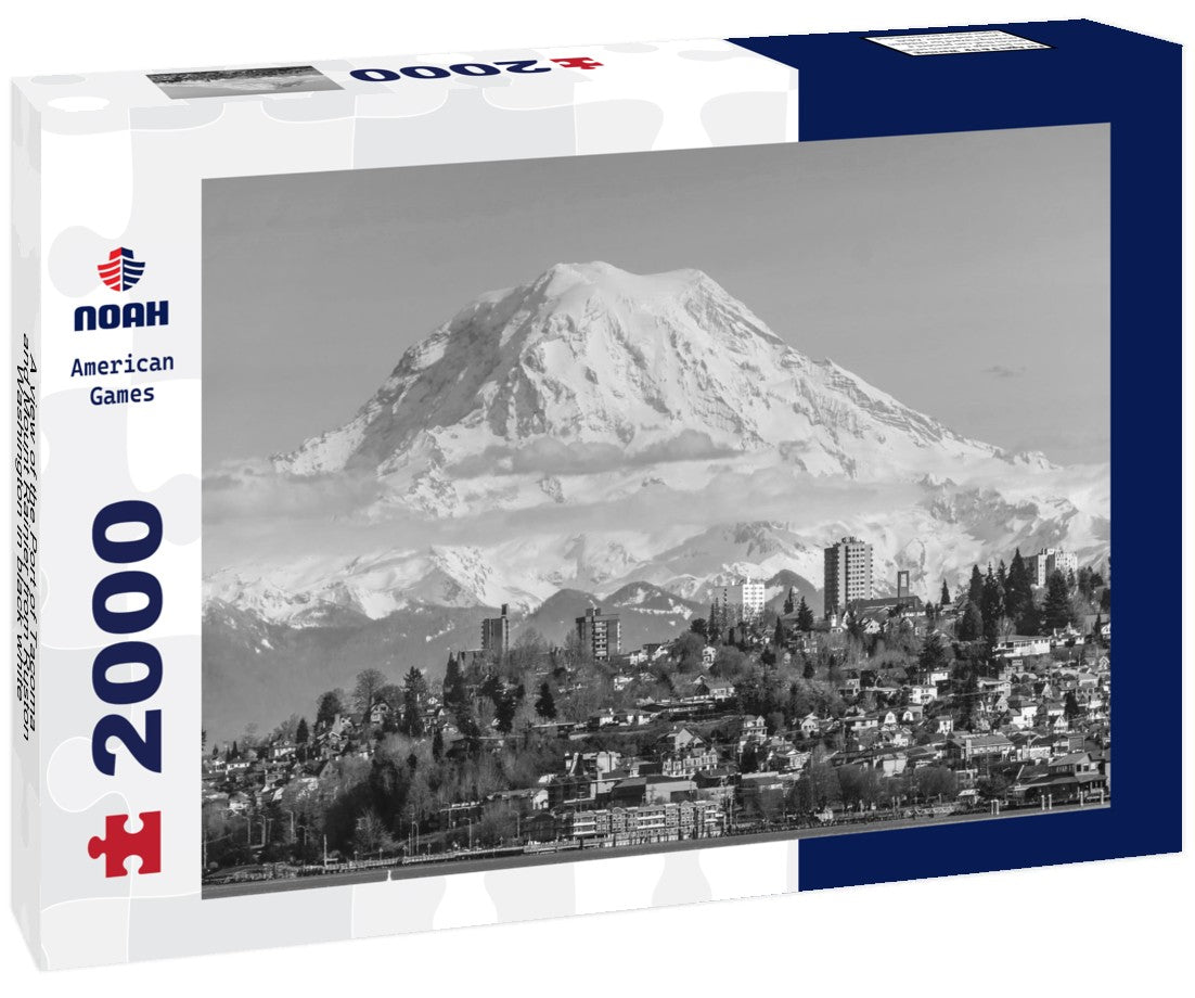 A view of the Port of Tacoma and Mount Rainier from Ruston, Washington 2000pc PuzzleBlack and White