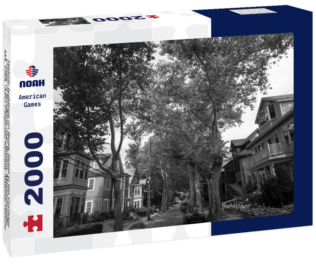 Historic buildings on Beals Street in the Coolidge Corner of Brookline near Boston, Massachusetts, MA, USA. John Fitzgerald Kennedy National Historic Site NHS is located on this street 2000pc PuzzleBlack and White