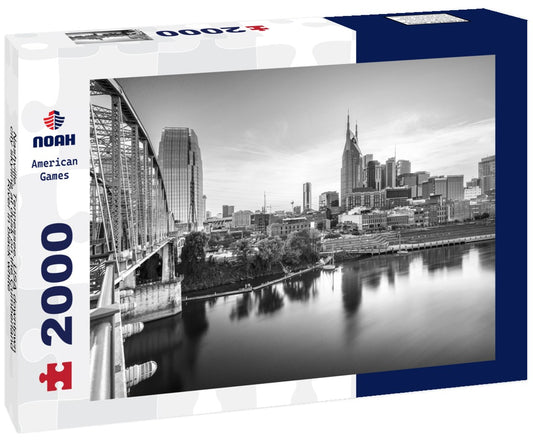 Noah Jigsaw Puzzle Nashville, Tennessee, USA downtown city skyline at dusk on the Cumberland River in black white 2000 pieces