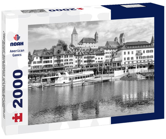 Noah Jigsaw Puzzle Rapperswil-Jona historic old town and castle on Lake Zurich, Switzerland, is a popular excursion destination from Zurich in black white 2000 pieces