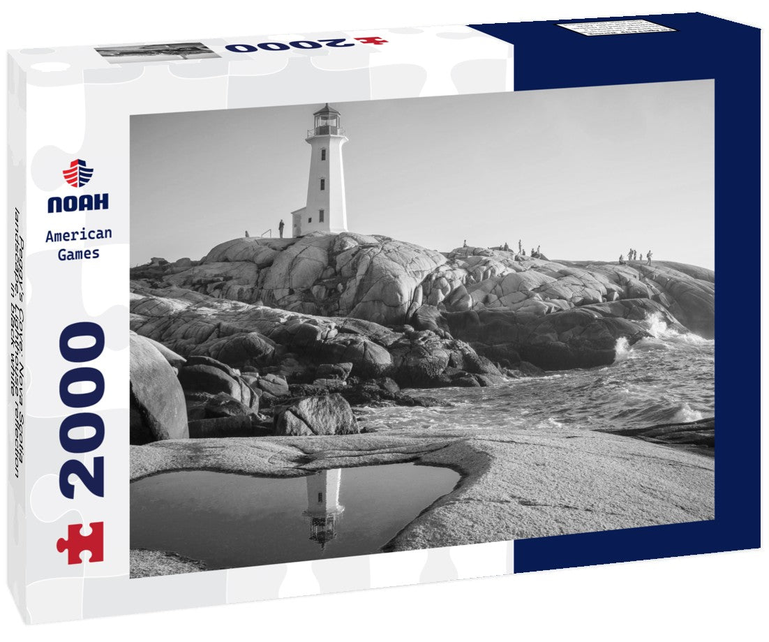 Peggy's Cove: Nova Scotia landscape. Lighthouse reflection 2000pc PuzzleBlack and White