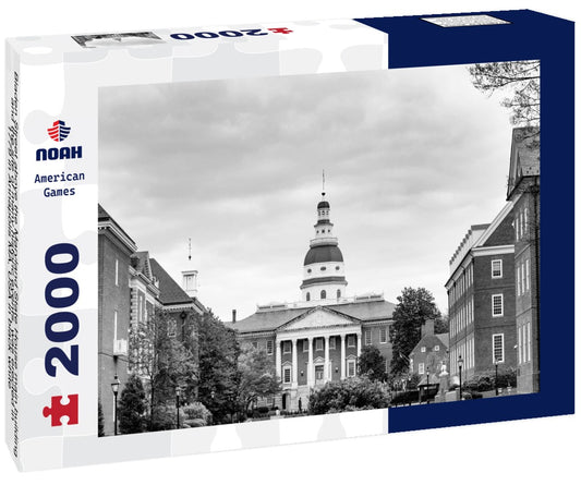 Noah Jigsaw Puzzle Bladen Street above the Maryland State House main building and the site of many historic events, was erected in 1779 in Annapolis MA, USA in black white 2000 pieces