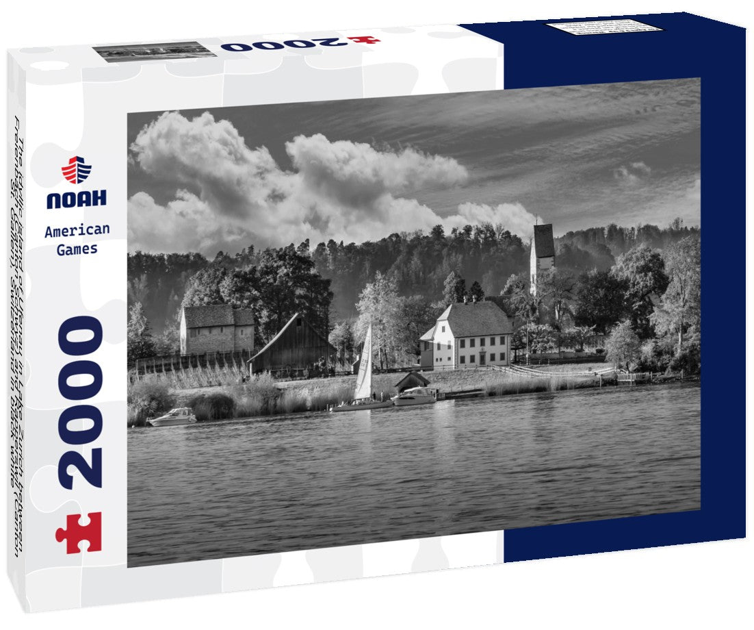 Noah Jigsaw Puzzle The idyllic island of Ufenau in Lake Zurich between Freienbach (Canton Schwyz) and Rapperswil (Canton St. Gallen), Switzerland in black white 2000 pieces