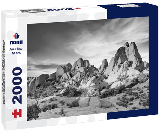 Noah Jigsaw Puzzle Rocks in Joshua Tree National Park illuminated by sunset, Mojave Desert, California in black white 2000 pieces