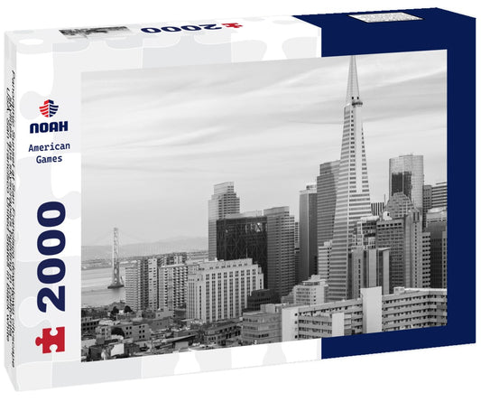 Noah Jigsaw Puzzle Panoramic Sunset at San Francisco downtown cityscape skylines ans skyscrapers building in California, USA. San Francisco United States in black white 2000 pieces