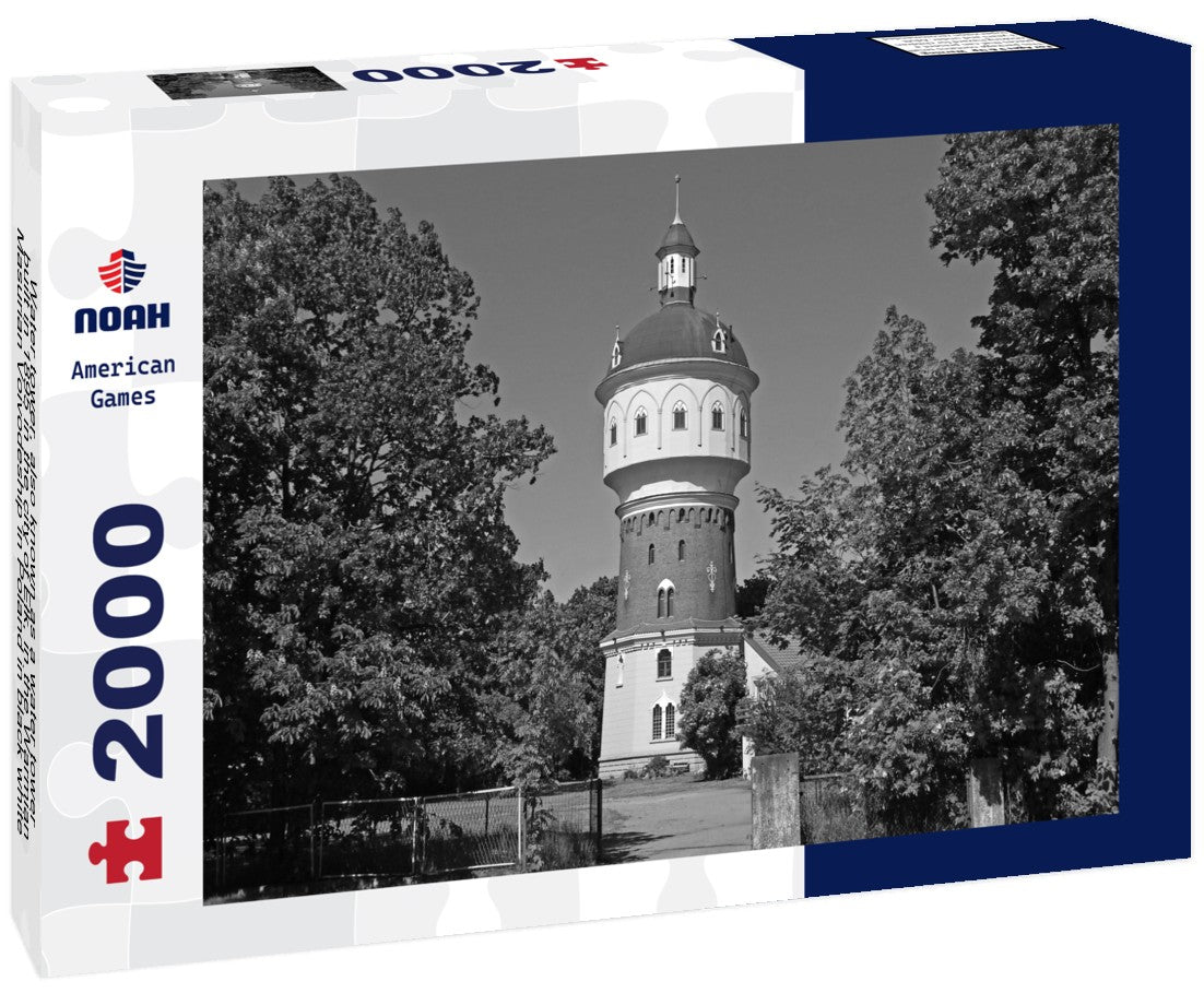Noah Jigsaw Puzzle Water tower, also known as a water tower, built in 1895 in the city of Elk, in the Warmian-Masurian Voivodeship in Poland in black white 2000 pieces