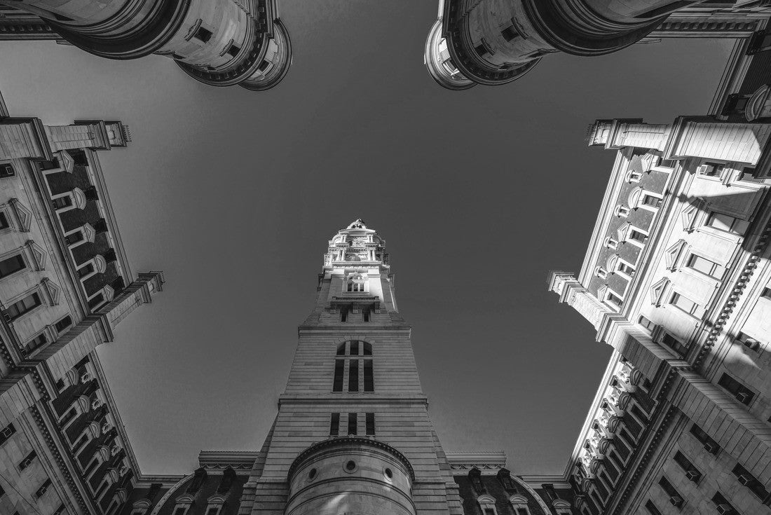 Noah Jigsaw Puzzle Prismatic angle of Philadelphia City Hall with historical building on blue background, Pennsylvania, United States of America, architecture and buildings, travel and tourism concept in black white 2000 pieces