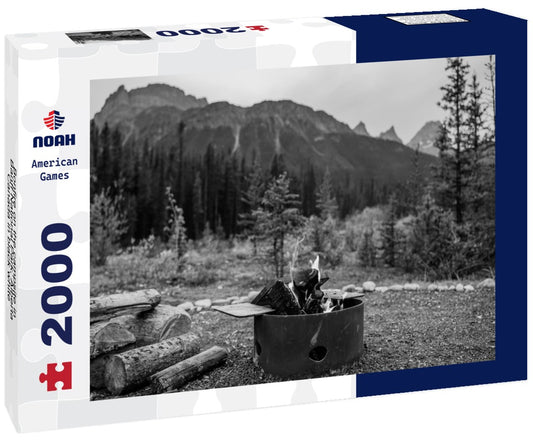 Noah Jigsaw Puzzle Bonfire on the campsite in Banff National Park, Alberta, Canada in black white 2000 pieces