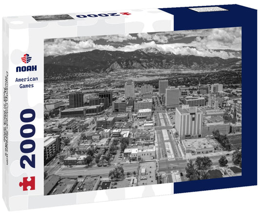 Noah Jigsaw Puzzle Downtown Colorado Springs with Rocky Mountains and Pike's Peak in black white 2000 pieces