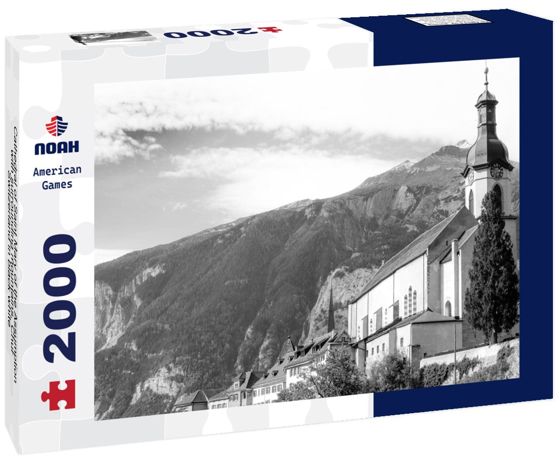 Cathedral of Saint Mary of the Assumption with surrounding mountains, Chur, Switzerland 2000pc PuzzleBlack and White