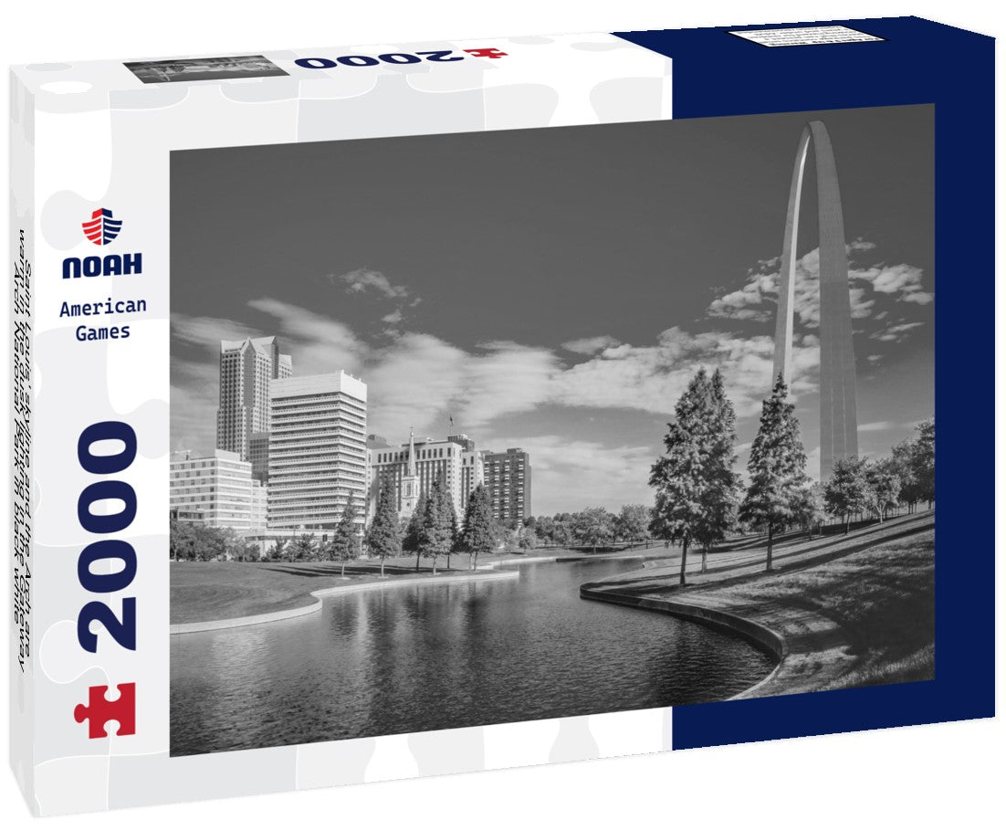 Saint Louis' skyline and the Arch are warm in the dusk lighting in the Gateway Arch National Park 2000pc PuzzleBlack and White