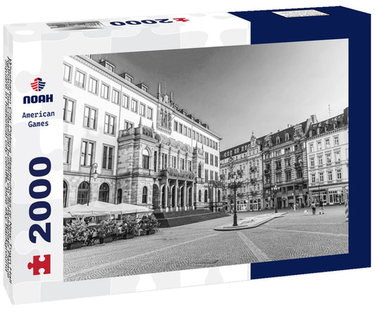 Noah Jigsaw Puzzle Wiesbaden City Palace Stadtschloss or New Town Hall Rathaus neo-classical building on Schlossplatz Palace Square in historical city centre, blue sky background, State of Hessen, Germany in black white 2000 pieces