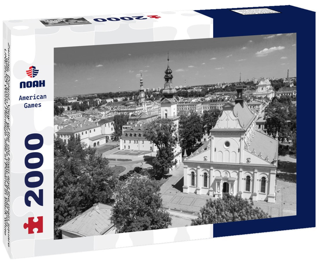 Zamosc, Poland. View of the old town and the main square with the town hall. Bird's eye view of the old town. UNESCO World Heritage Site in Poland 2000pc PuzzleBlack and White