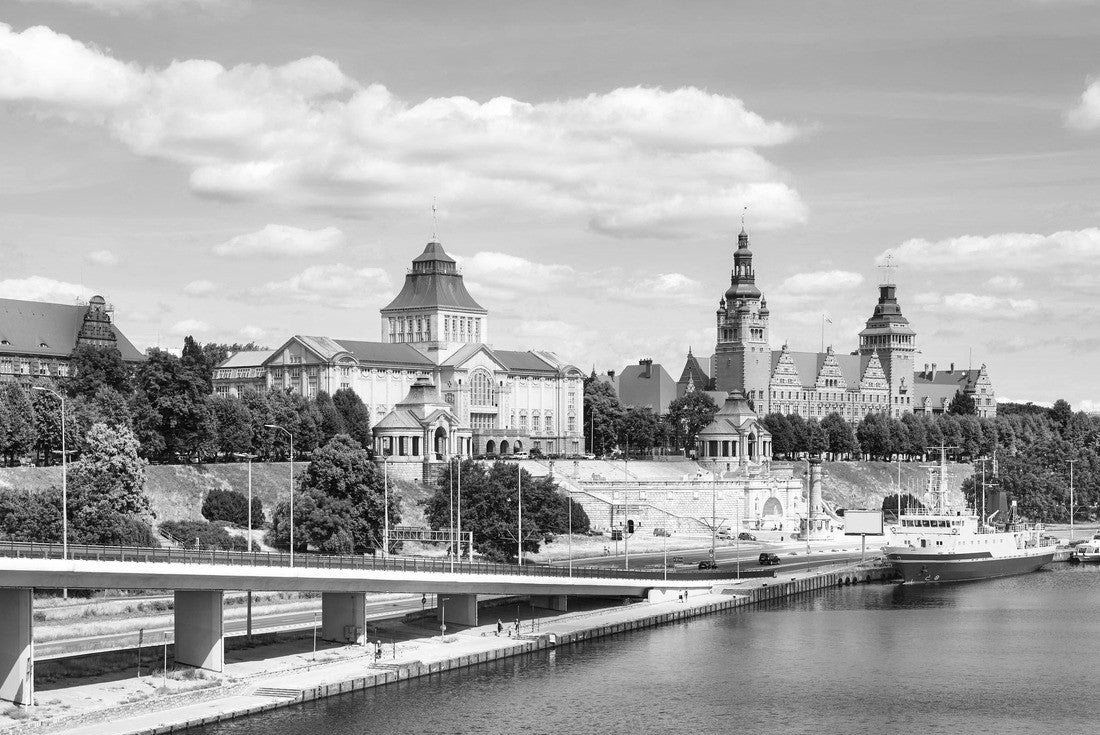 Szczecin waterfront with Chrobry Embankment, Poland 2000pc PuzzleBlack and White