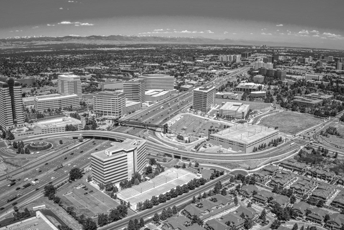 Aerial View of Denver Suburb of Aurora, Colorado 2000pc PuzzleBlack and White