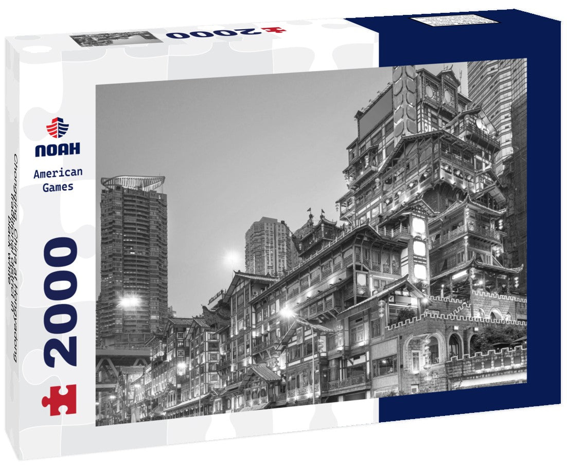 Noah Jigsaw Puzzle Chongqing, China at Hongyadong traditional district in black white 2000 pieces