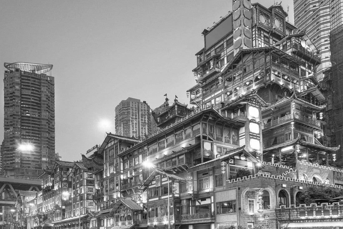 Noah Jigsaw Puzzle Chongqing, China at Hongyadong traditional district in black white 2000 pieces