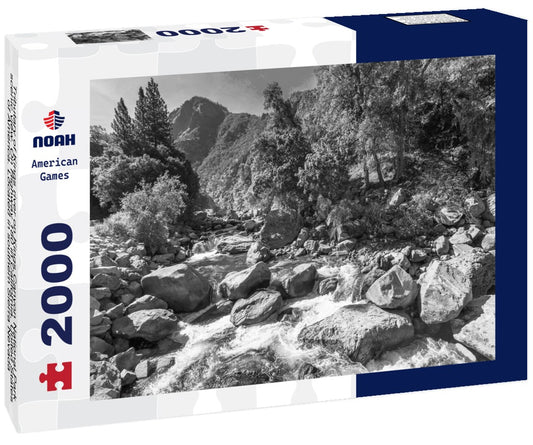 Noah Jigsaw Puzzle Tributary of Kings river on Kings Canyon National Park scenic view. On Highway 180 in California, United States of America. Located in southern Sierra Nevada, bordered by Sequoia National Park in black white 2000 pieces